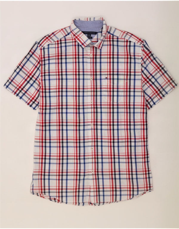 Camicia da uomo a maniche corte classica Tommy Hilfiger XL in cotone a quadri bianchi