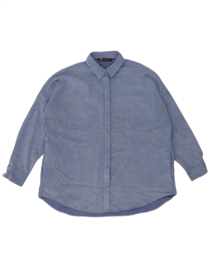 Camicia da donna oversize in velluto a coste Zara UK 10 piccola in poliestere blu