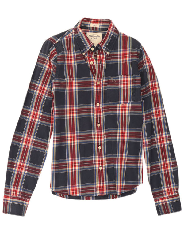 Camicia muscolare da uomo Abercrombie & Fitch in cotone a quadri blu navy medio