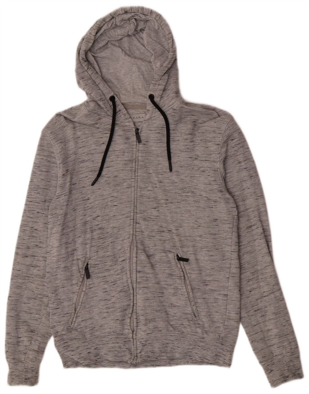 Maglione con cappuccio e zip da uomo Zara in cotone screziato grigio medio