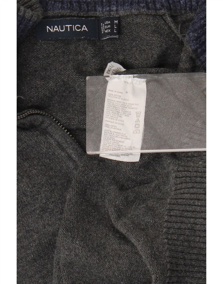 NAUTICA Maglione da uomo con zip e collo in cotone grigio medio