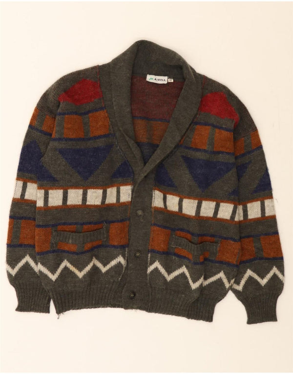MANNA Mens Cardigan Sweater Size 50 Medium Grey Geometric Acrylic