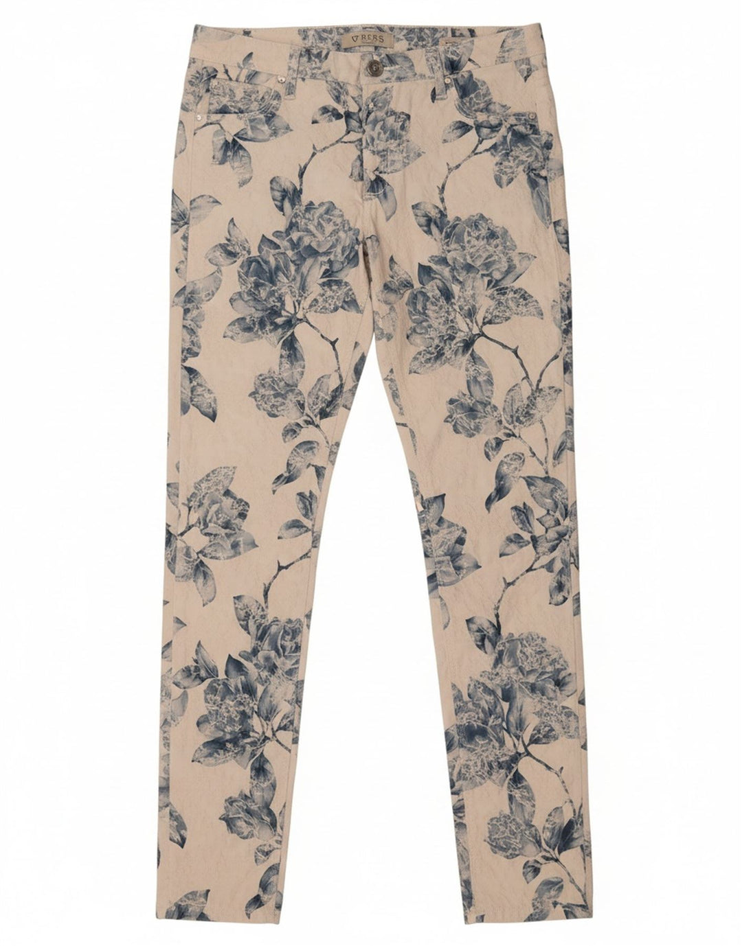 GUESS Womens Slim Casual Trousers W29 L31 Off White Floral Polyester