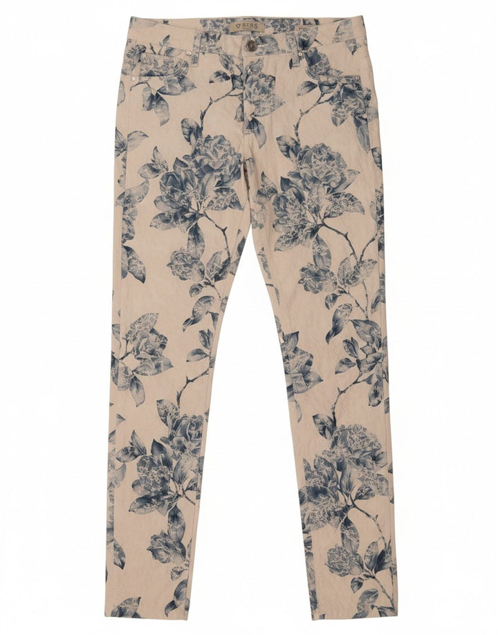 GUESS Womens Slim Casual Trousers W29 L31 Off White Floral Polyester