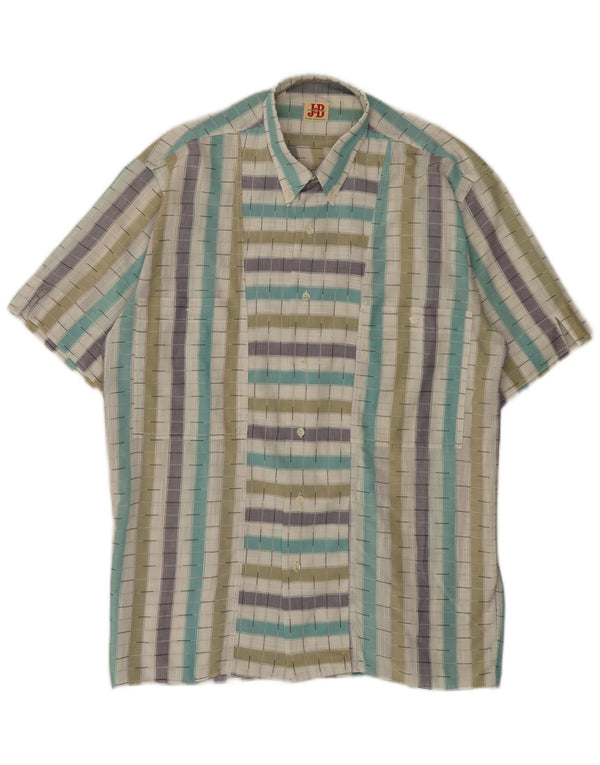 Camicia vintage da uomo a maniche corte in cotone a righe multicolori