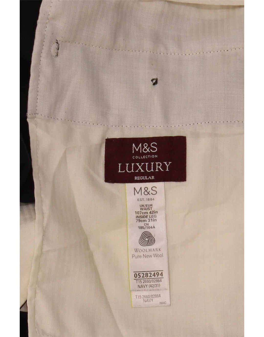 Pantaloni da abito vestibilità regolare da uomo Marks & Spencer W42 L31 lana blu navy