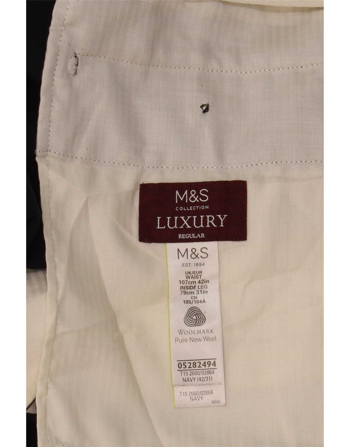 Pantaloni da abito vestibilità regolare da uomo Marks & Spencer W42 L31 lana blu navy
