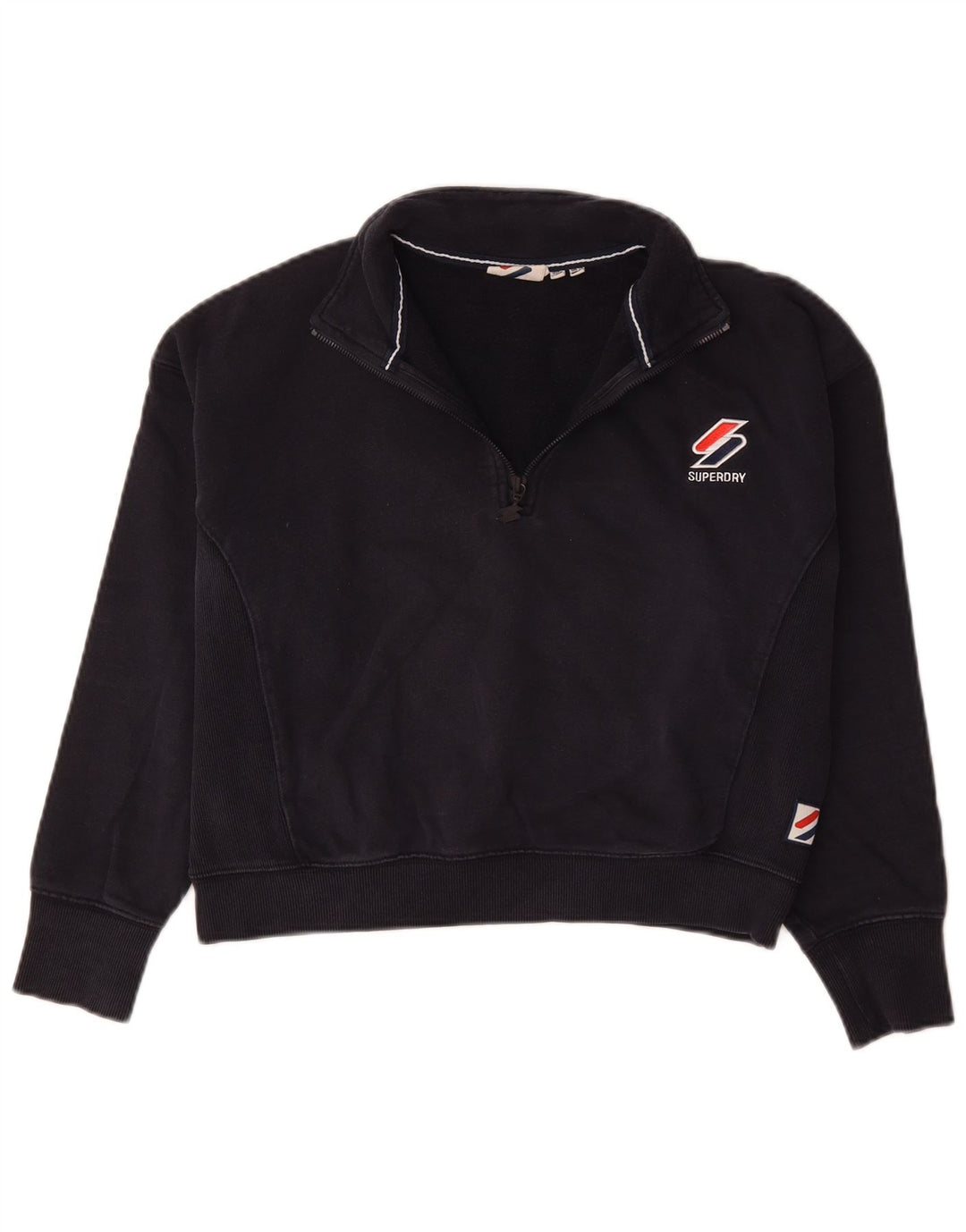 Felpa da donna Superdry con collo corto e zip, maglione UK 12 medio blu navy
