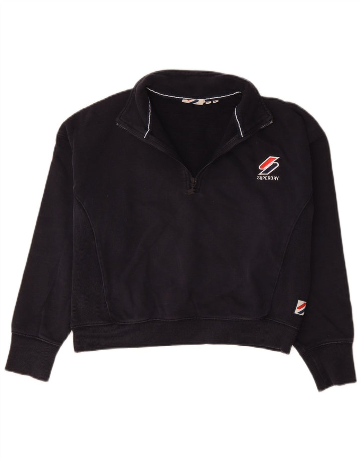 Felpa da donna Superdry con collo corto e zip, maglione UK 12 medio blu navy