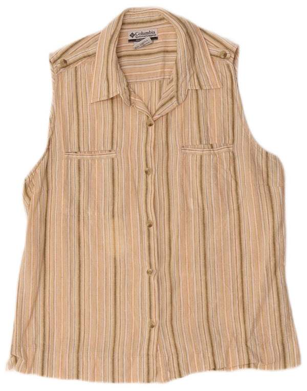 Camicia militare senza maniche da donna COLUMBIA UK 16 grande gessato beige