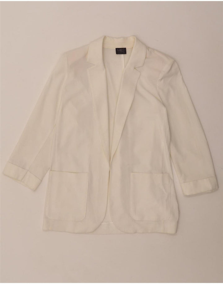 MARKS & SPENCER Giacca blazer aperta da donna con maniche a 3/4 UK 12 Medio Bianco