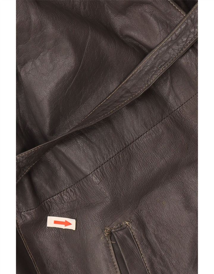 Giacca in pelle vintage da donna UK 16 grande grigia