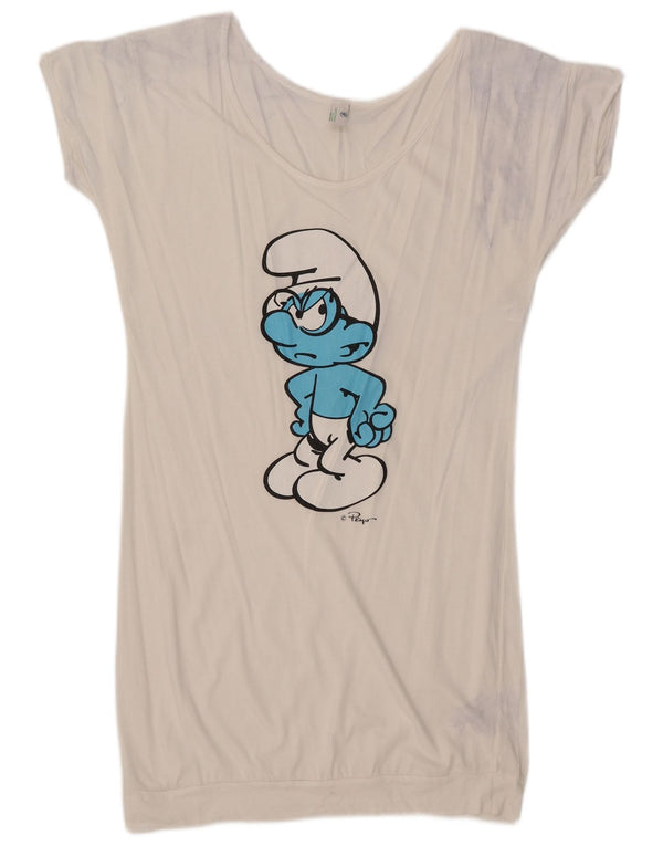 Benetton Womens Grouchy Smurf Graphic T-Shirt Dress UK 16 Large White
