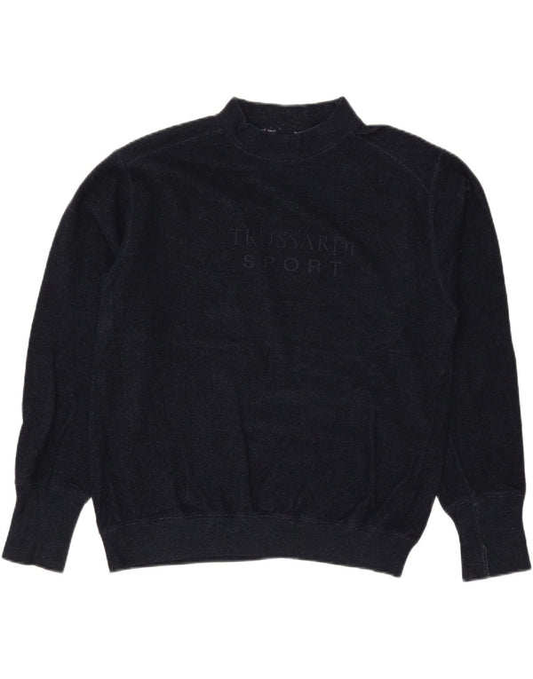 TRUSSARDI Maglione da uomo con collo alto e grafica grande in lana blu navy