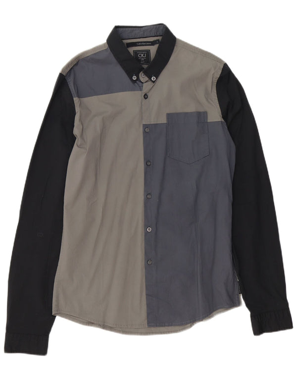 CALVIN KLEIN JEANS Camicia slim fit da uomo Large in cotone color block grigio