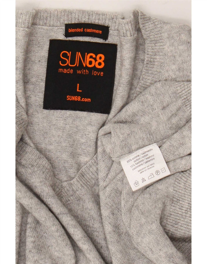 Maglione da uomo con scollo a V Sun68 grande cotone grigio