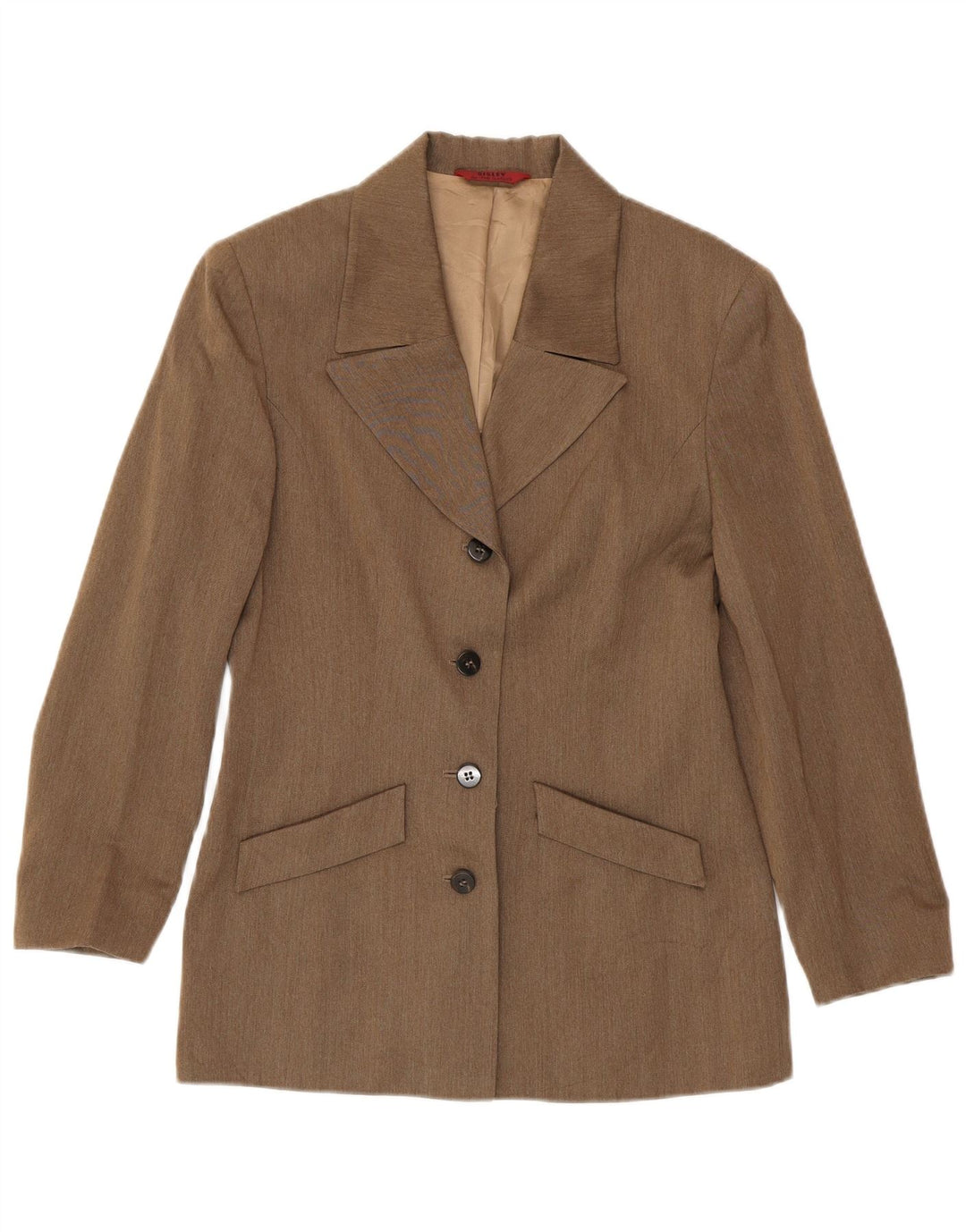 Giacca blazer a 4 bottoni da donna Sisley UK 10 piccola viscosa marrone