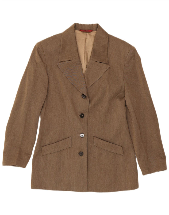 Giacca blazer a 4 bottoni da donna Sisley UK 10 piccola viscosa marrone