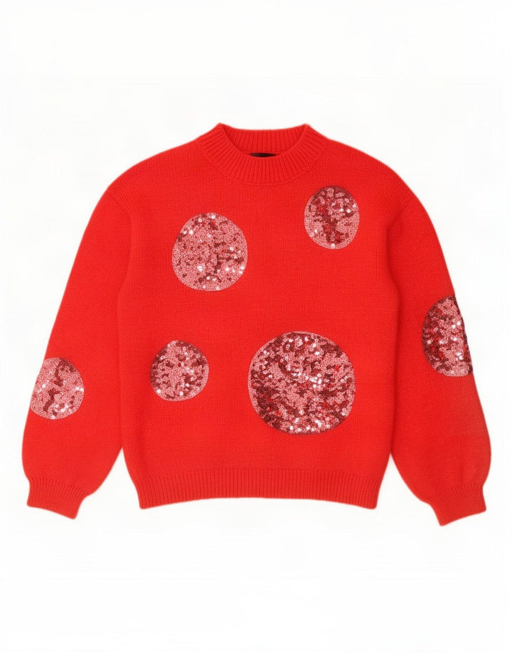 Maglione maglione a collo alto da donna Marks & Spencer UK 10 piccolo rosso geometrico