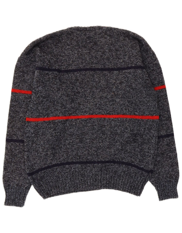 Maglione vintage da uomo girocollo IT 50 in lana a righe grigio medio