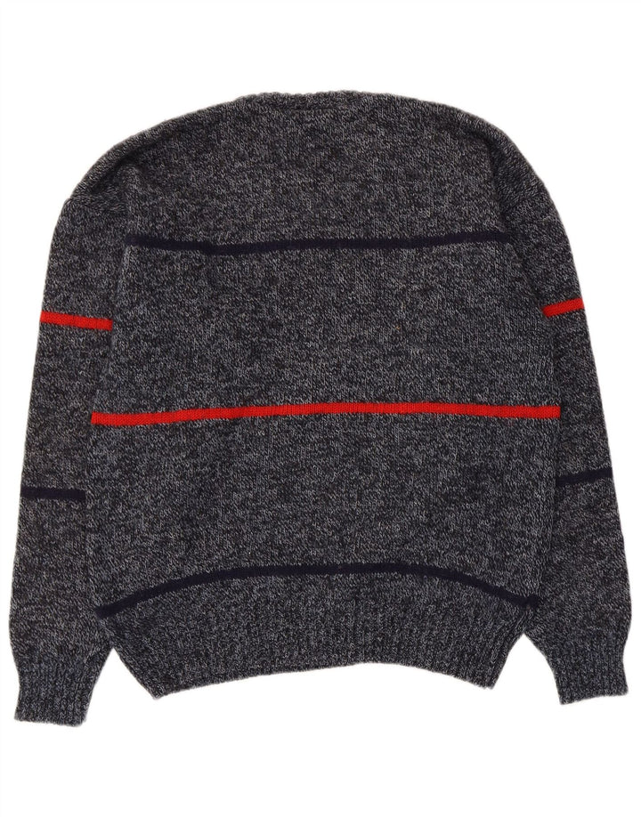 Maglione vintage da uomo girocollo IT 50 in lana a righe grigio medio