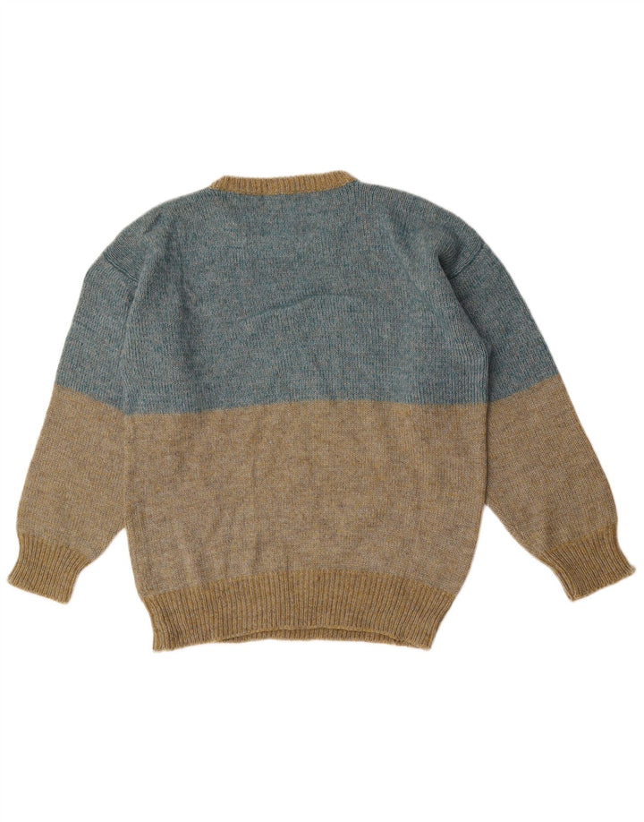 Maglione maglione girocollo con grafica vintage da uomo color block blu medio