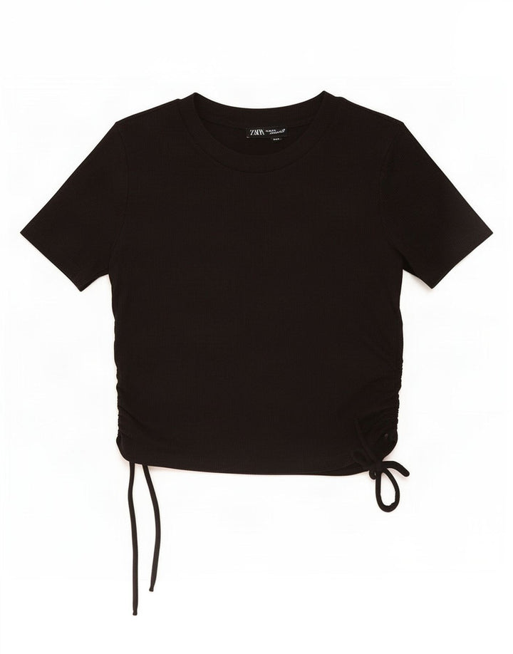 Top corto in camicetta corta da donna Zara UK 12 poliestere nero medio