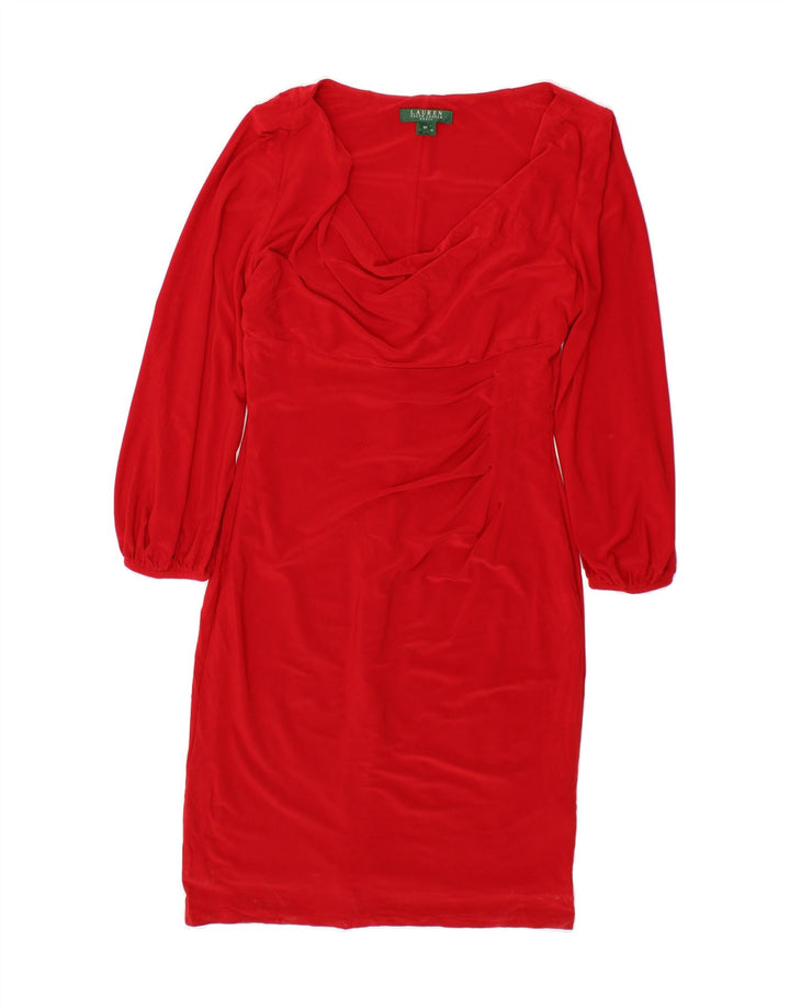 RALPH LAUREN Womens Long Sleeve Shift Dress US 8 Medium Red Polyester Vintage Ralph Lauren and Second-Hand Ralph Lauren from Messina Hembry 