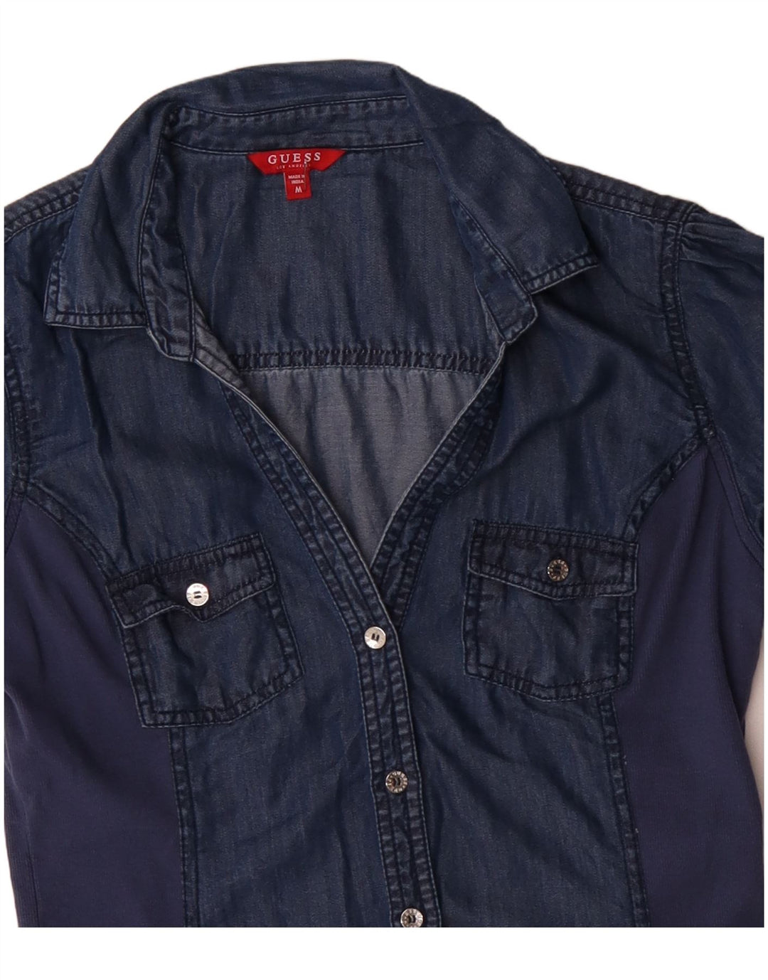 GUESS Camicia in denim a maniche corte da donna Camicetta UK 12 Tencel medio blu navy