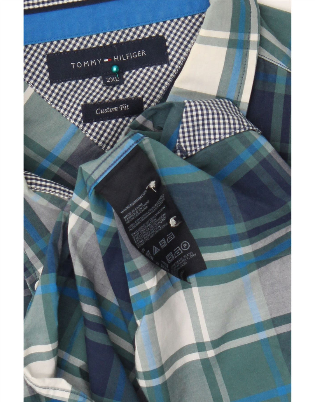 Camicia da uomo su misura Tommy Hilfiger 2XL cotone a quadri blu