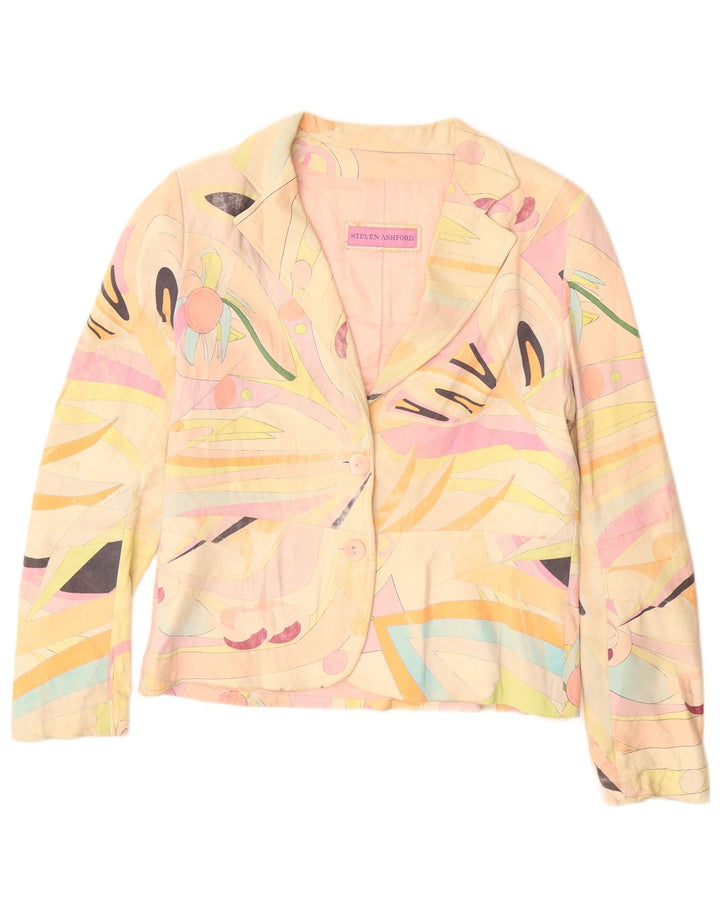 Giacca blazer vintage da donna con motivo astratto IT 46 grande multicolore