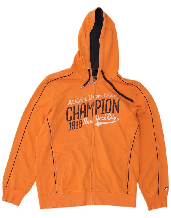Maglione con cappuccio e zip grafica Champion da uomo, grande, in cotone arancione