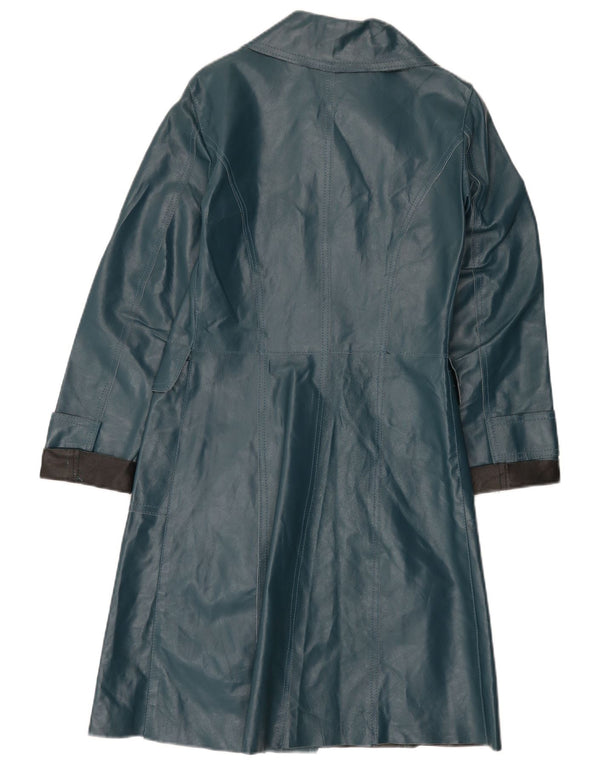 Vintage Womens Leather Coat IT 40 Small Blue Colourblock