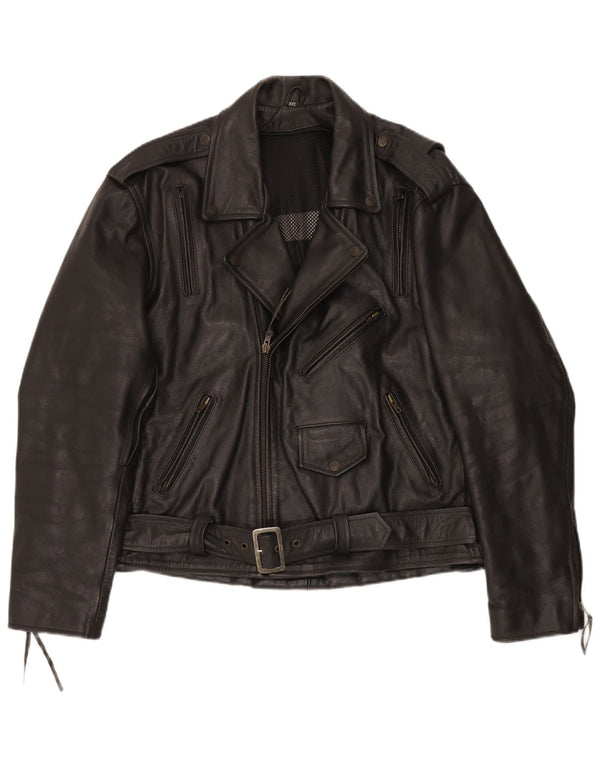 Giacca da motociclista in pelle vintage da uomo UK 44 2XL Nera