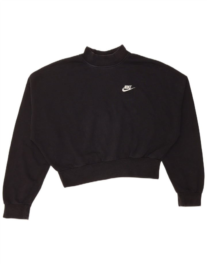 Felpa corta oversize da donna Nike, maglione UK 14, cotone nero medio