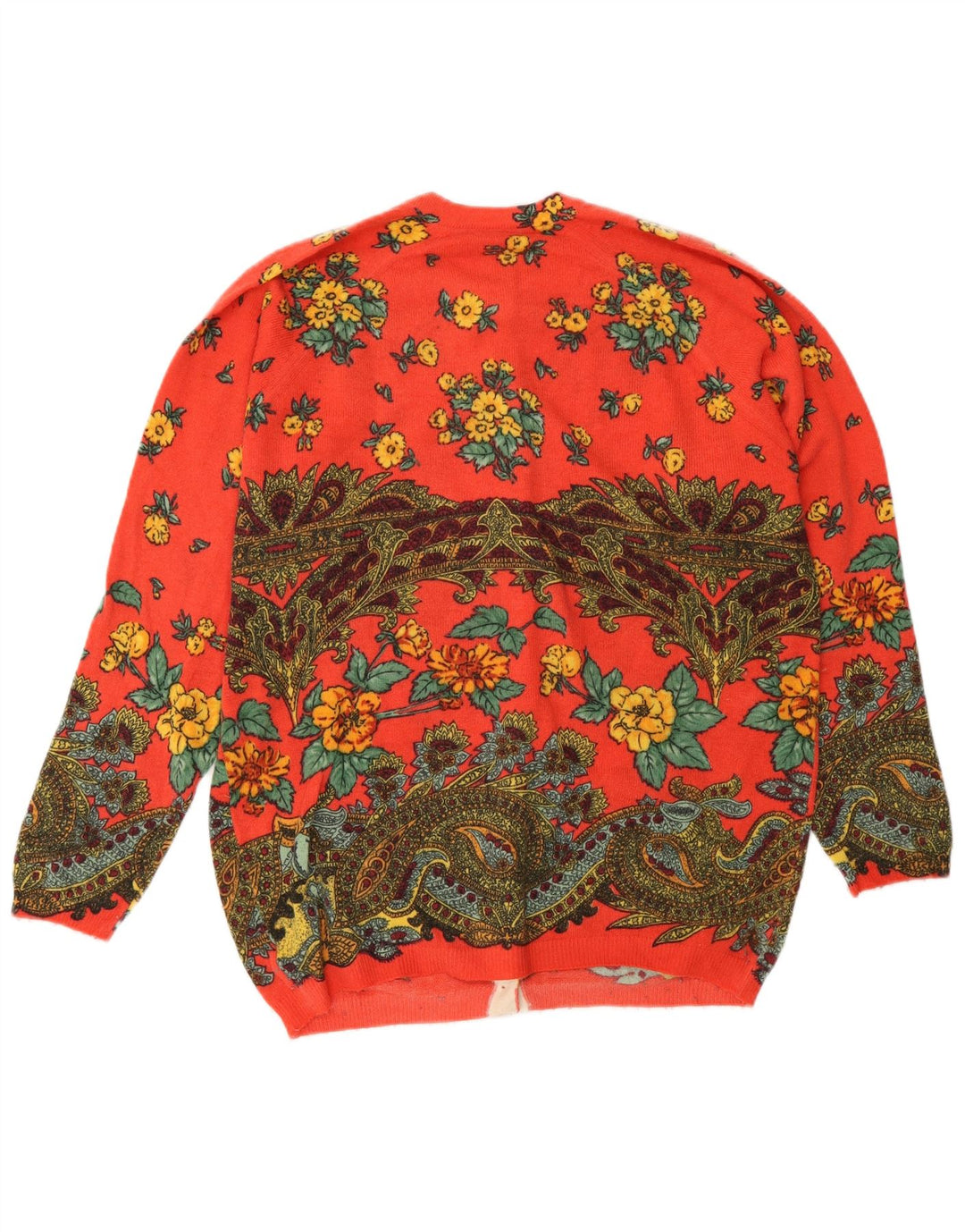 Maglione cardigan da donna vintage IT 44 rosso medio floreale