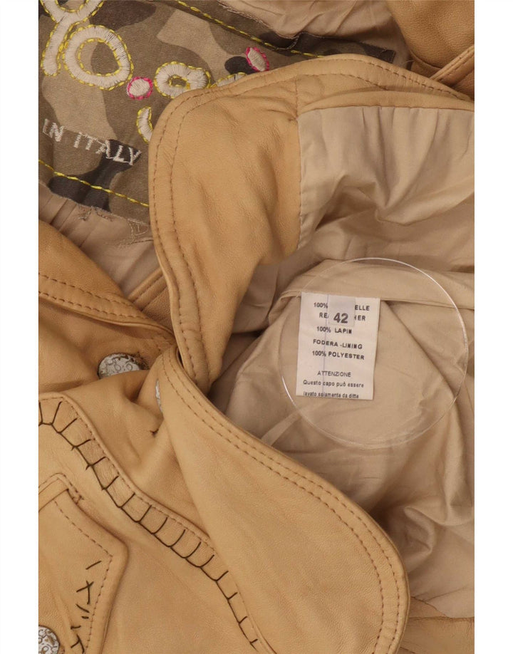 Giacca blazer in pelle vintage da donna a 2 bottoni IT 42 Beige medio