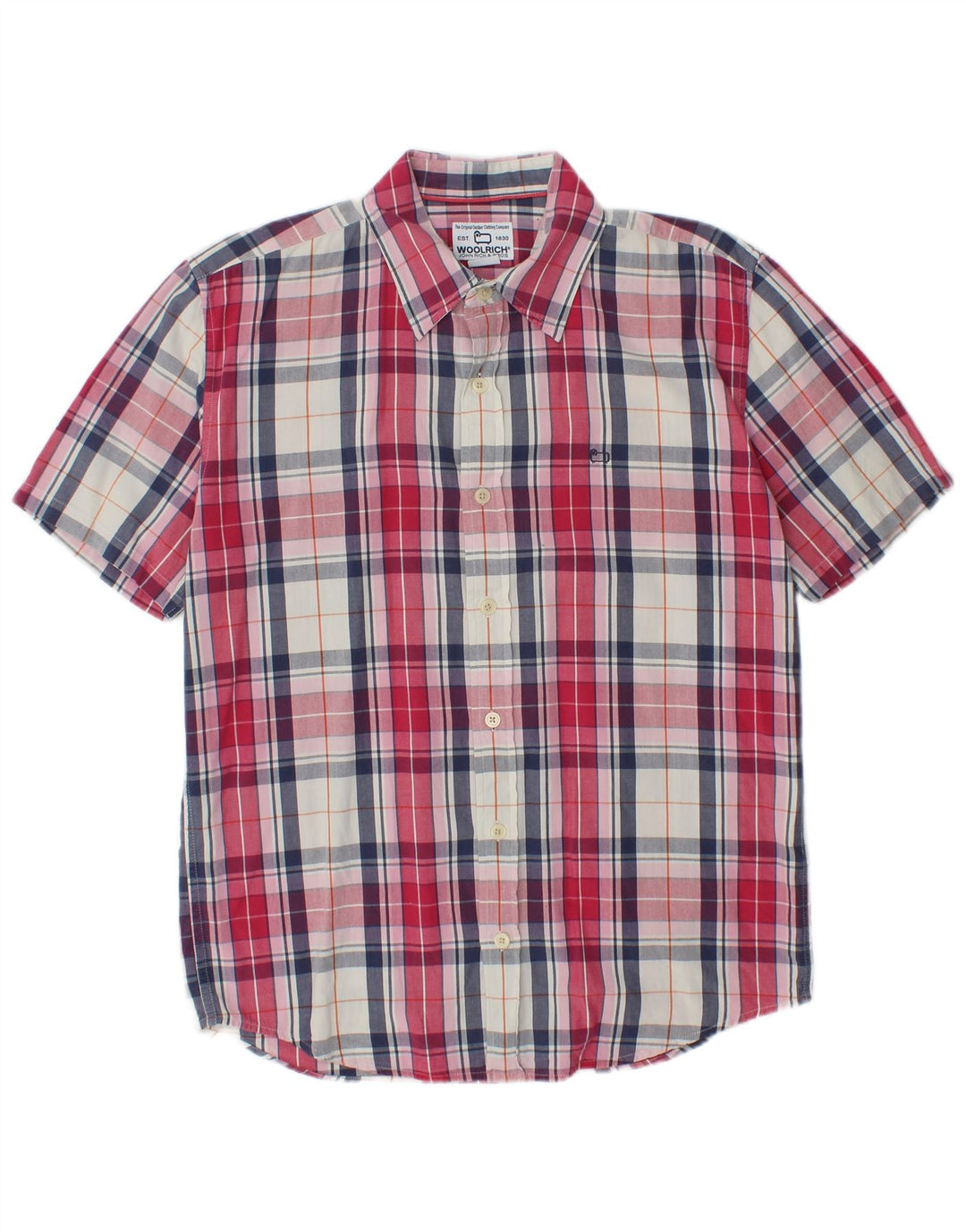 Camicia da uomo a maniche corte WOOLRICH in cotone a quadri rossi medi