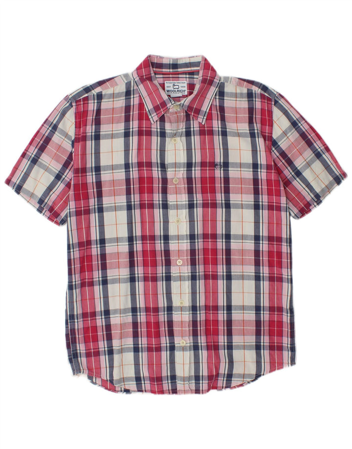 Camicia da uomo a maniche corte WOOLRICH in cotone a quadri rossi medi