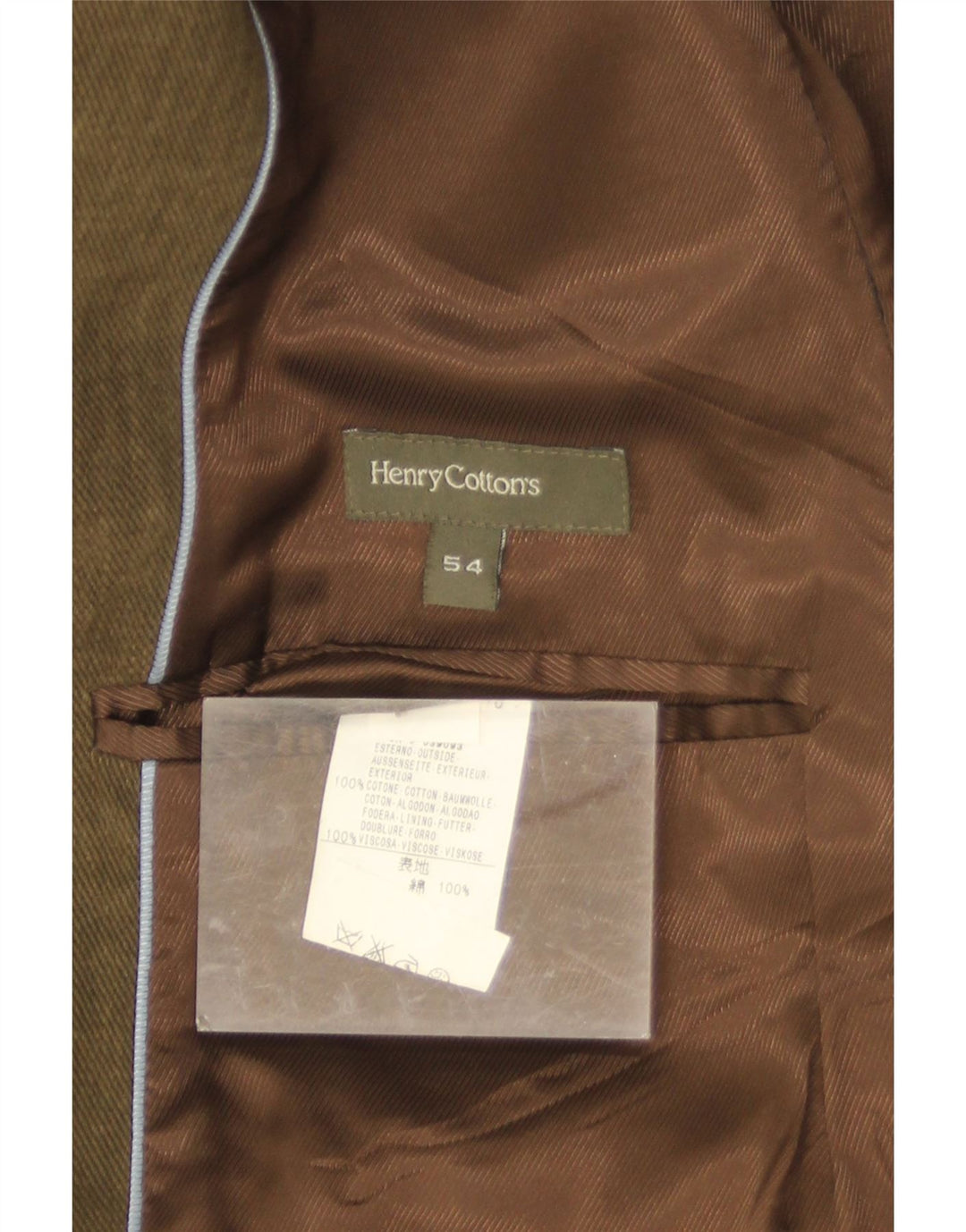 Giacca blazer da uomo a 3 bottoni Henry Cottons IT 54 2XL cotone kaki