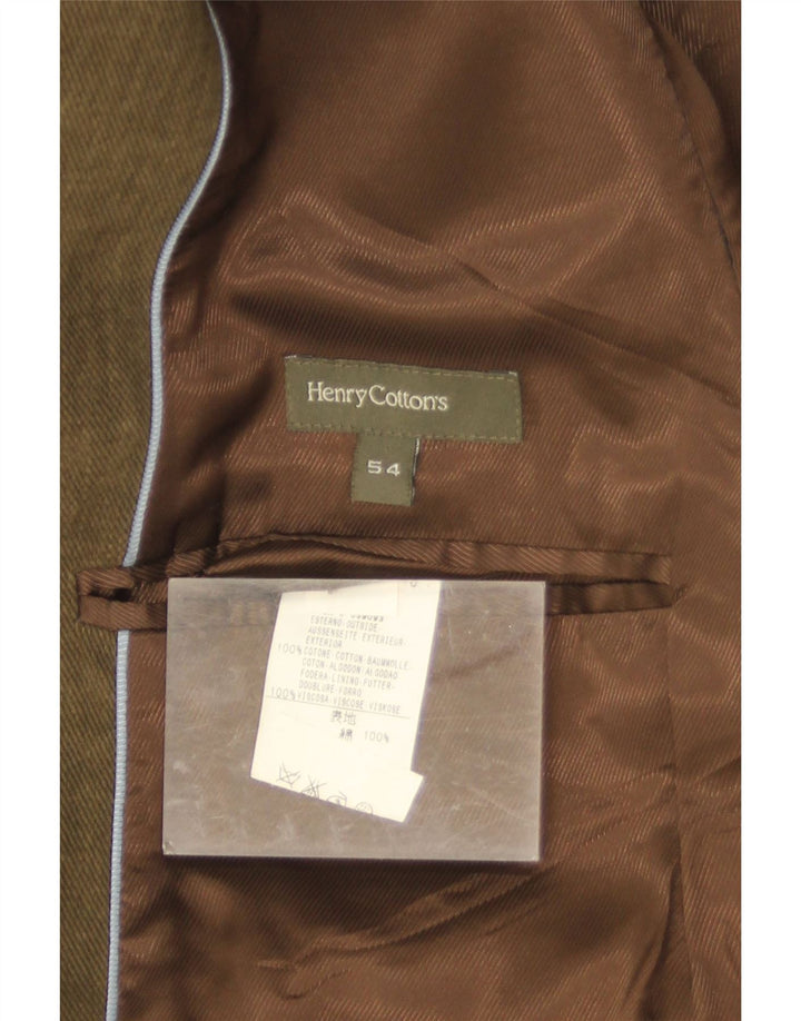 Giacca blazer da uomo a 3 bottoni Henry Cottons IT 54 2XL cotone kaki