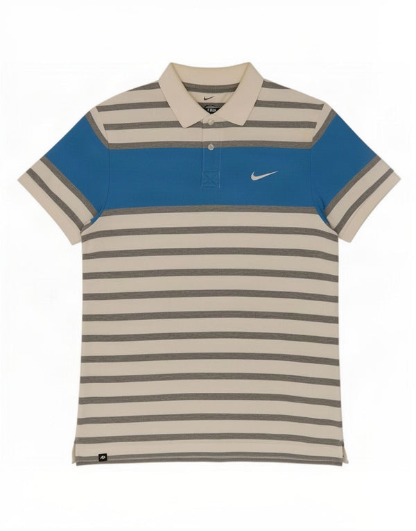 Nike Mens Polo Shirt Large White Striped Cotton