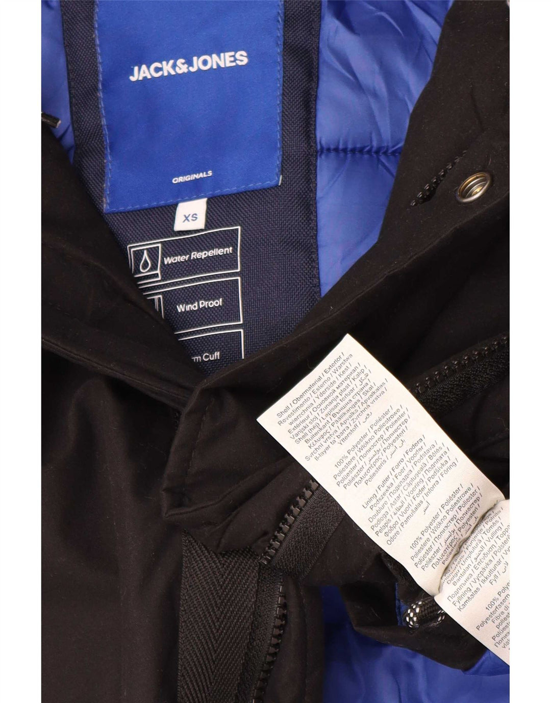 Giacca parka con cappuccio da uomo Jack & Jones UK 34 XS poliestere nero