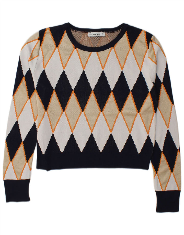 Maglione maglione con scollo a barca da donna Zara UK 14 medio multicolore
