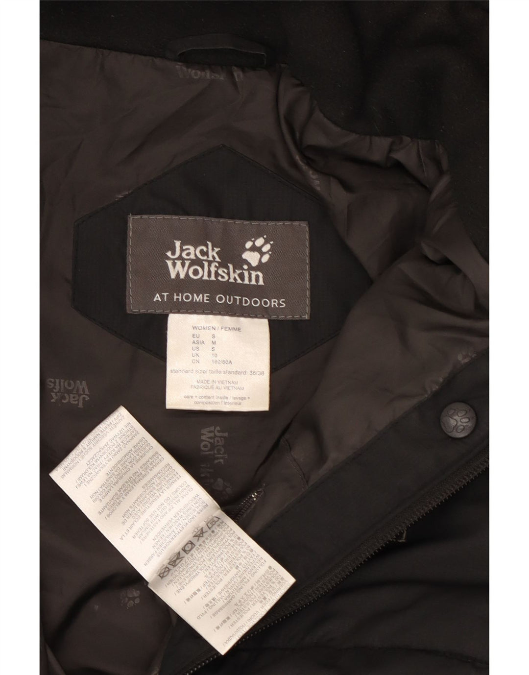 Cappotto imbottito con cappuccio da donna Jack Wolfskin UK 10 piccolo poliestere nero