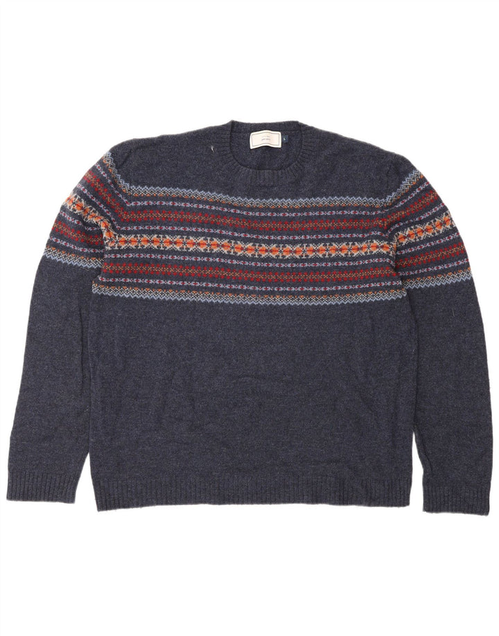 Maglione girocollo da uomo John Lewis, grande, blu navy, Fair Isle