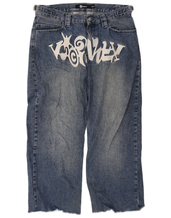 Jeans larghi con grafica vintage da donna grandi W34 L26 in cotone blu