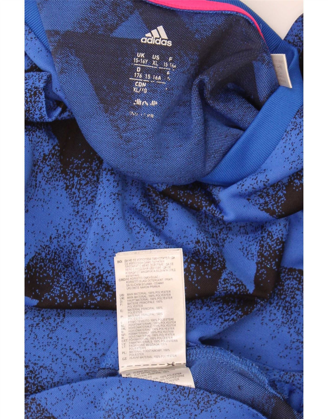 Maglietta Adidas Climalite da ragazzo, 15-16 anni, in poliestere geometrico blu