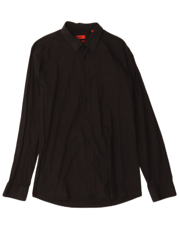 Camicia slim fit da uomo Hugo Boss grande cotone nero