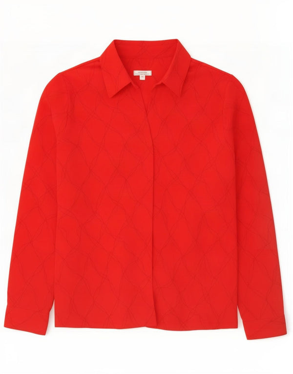 Camicetta camicia vintage da donna con motivo astratto UK 16 grande poliestere rosso